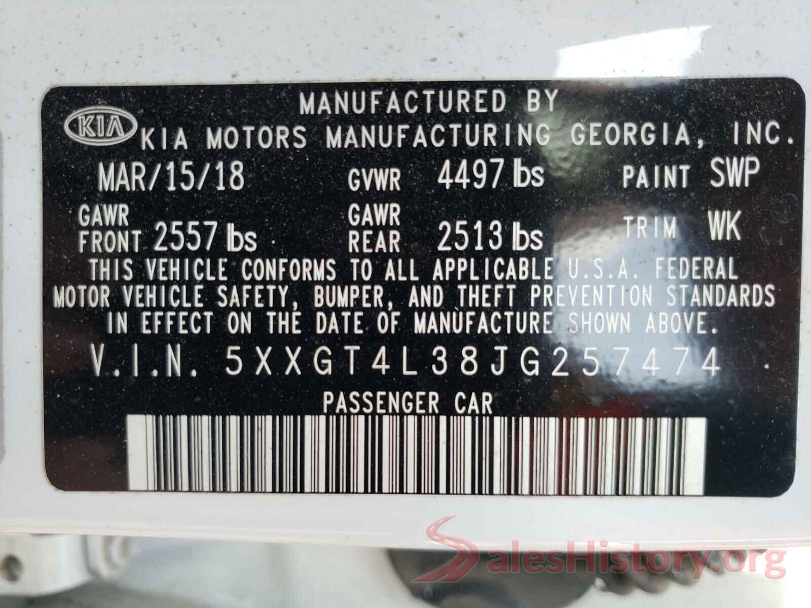 5XXGT4L38JG257474 2018 KIA OPTIMA