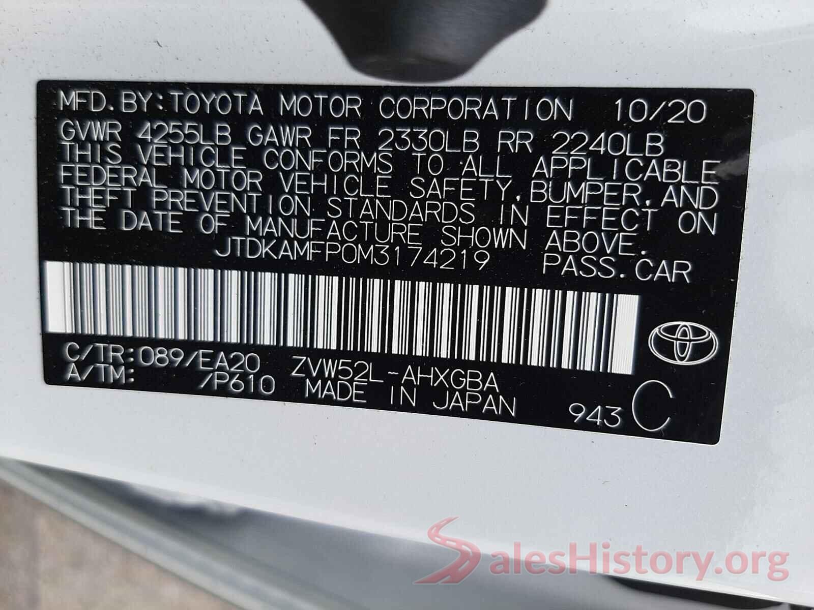 JTDKAMFP0M3174219 2021 TOYOTA PRIUS