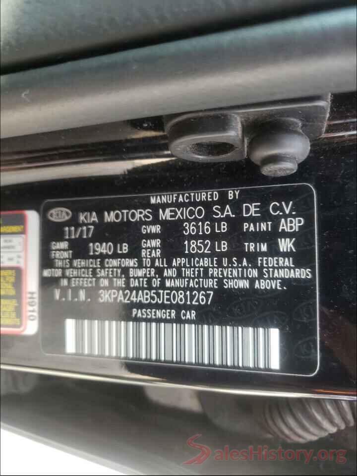 3KPA24AB5JE081267 2018 KIA RIO