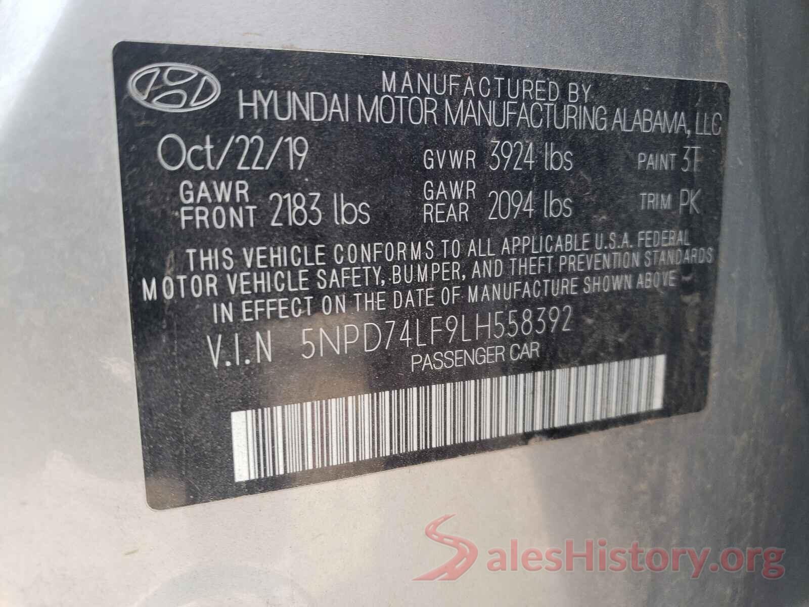 5NPD74LF9LH558392 2020 HYUNDAI ELANTRA