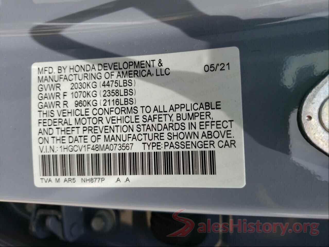 1HGCV1F48MA073567 2021 HONDA ACCORD