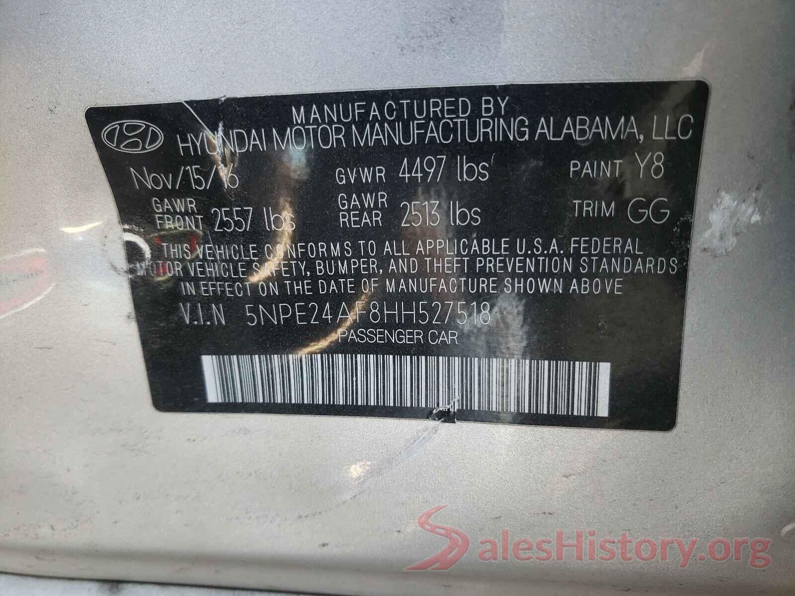 5NPE24AF8HH527518 2017 HYUNDAI SONATA