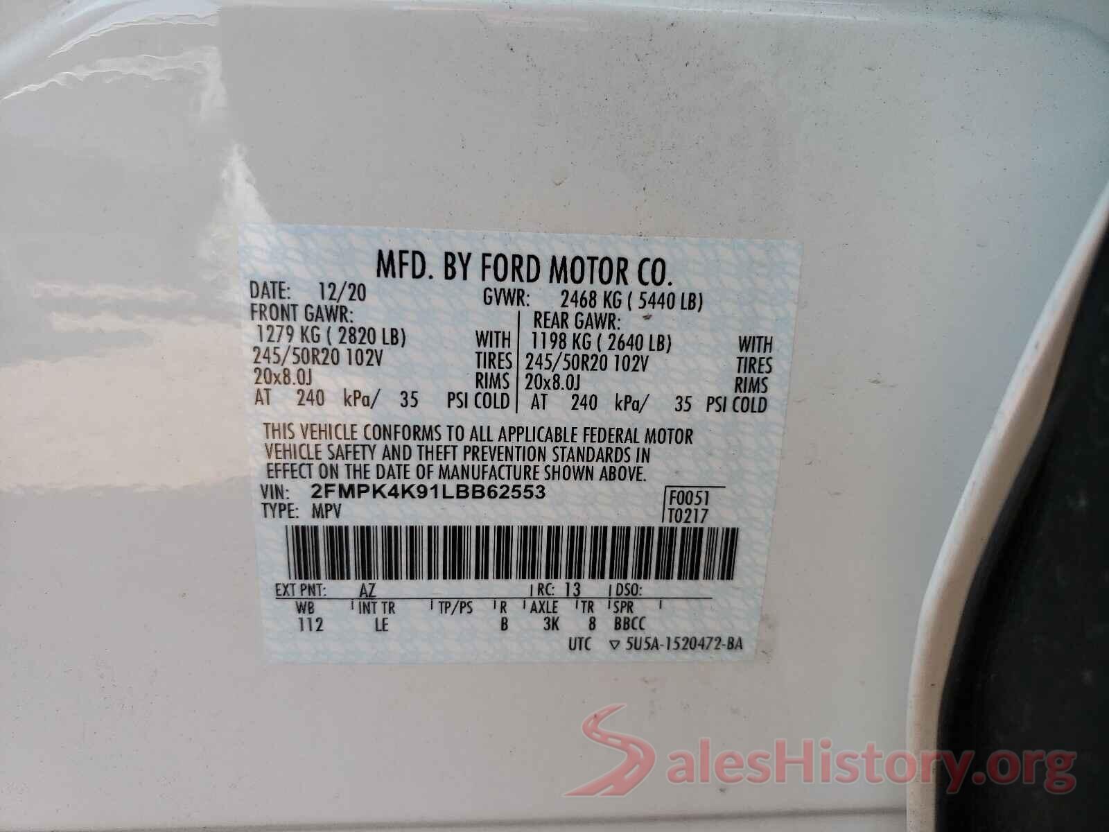 2FMPK4K91LBB62553 2020 FORD EDGE