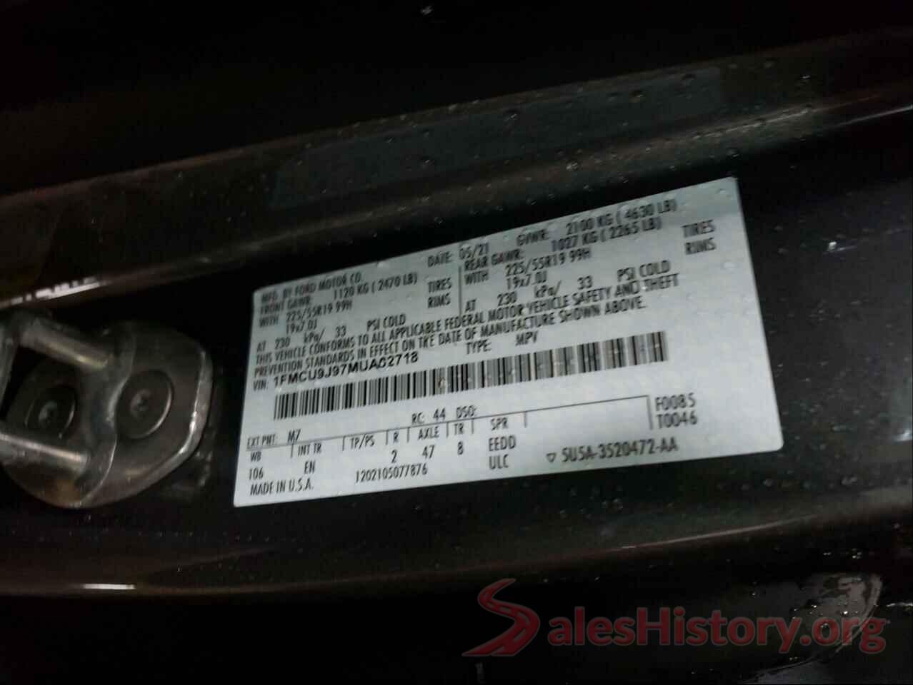 1FMCU9J97MUA62718 2021 FORD ESCAPE