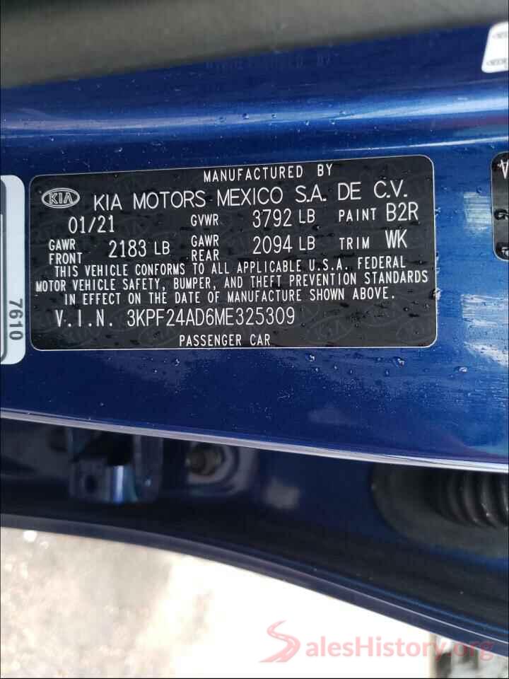 3KPF24AD6ME325309 2021 KIA FORTE