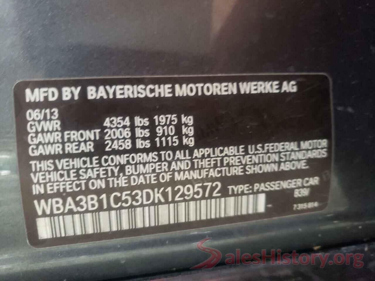 WBA3B1C53DK129572 2013 BMW 3 SERIES