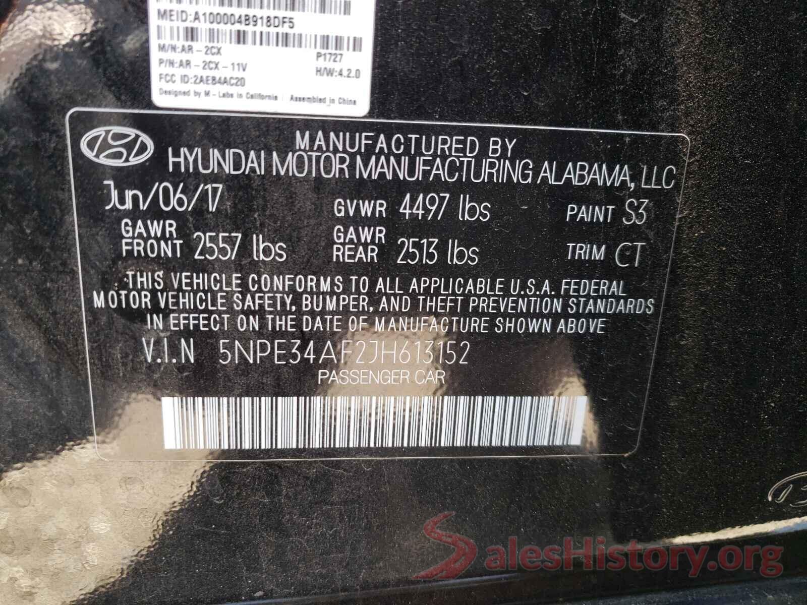 5NPE34AF2JH613152 2018 HYUNDAI SONATA