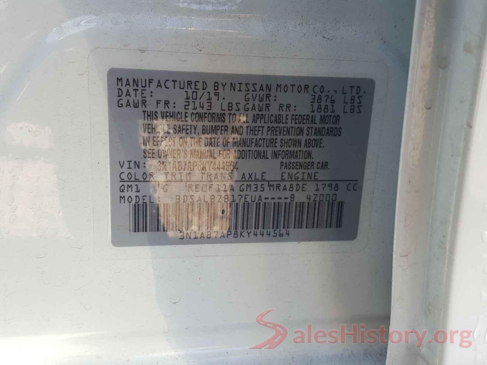 3N1AB7AP8KY444564 2019 NISSAN SENTRA