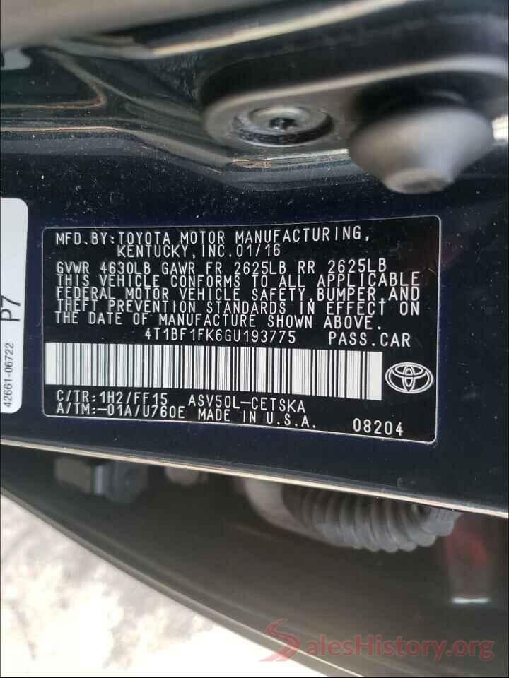 4T1BF1FK6GU193775 2016 TOYOTA CAMRY