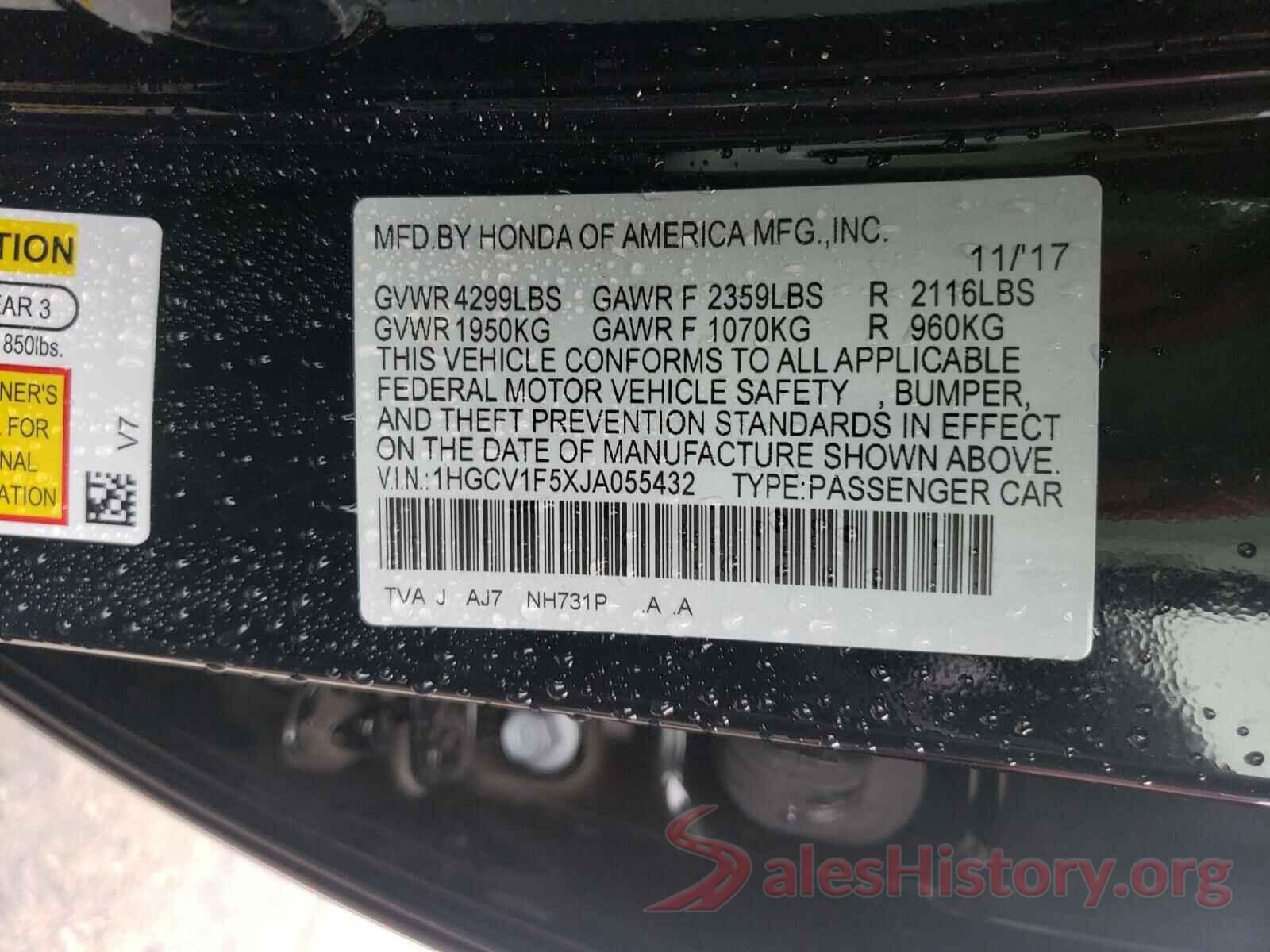 1HGCV1F5XJA055432 2018 HONDA ACCORD