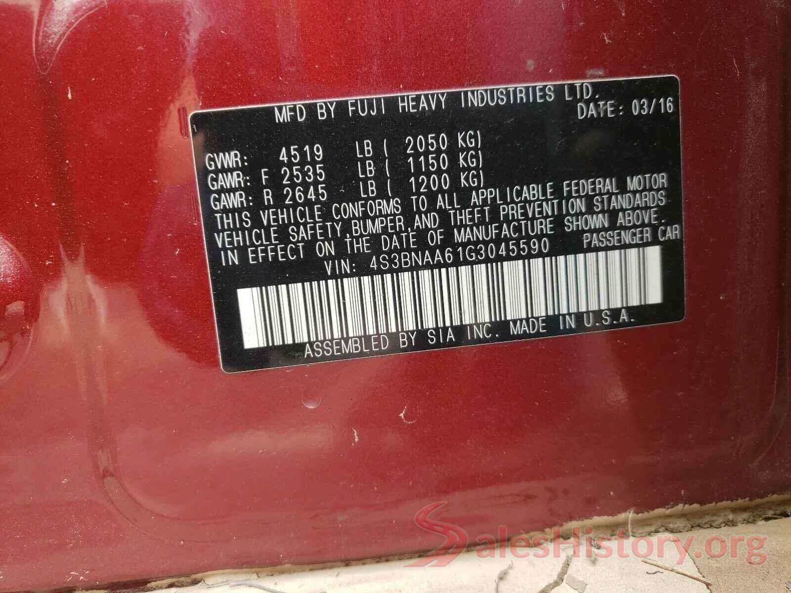 4S3BNAA61G3045590 2016 SUBARU LEGACY