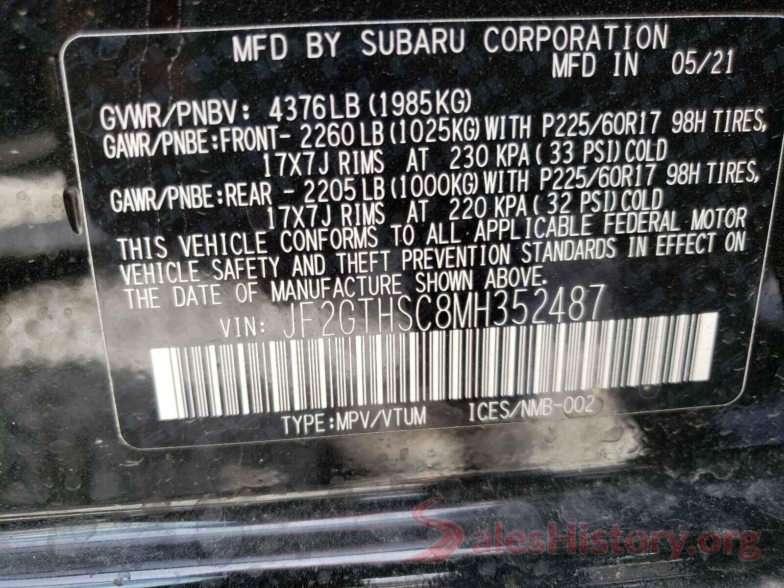 JF2GTHSC8MH352487 2021 SUBARU CROSSTREK