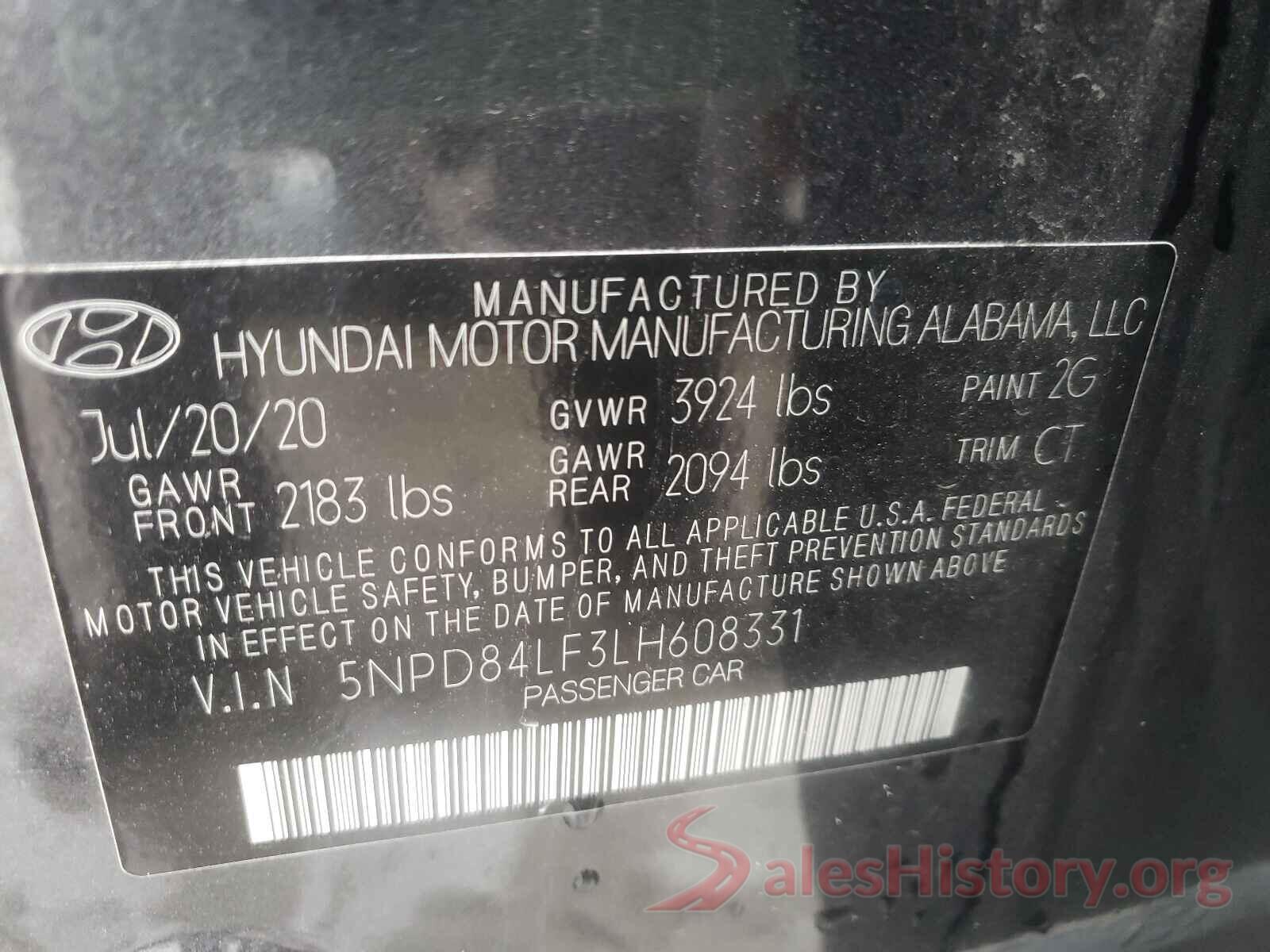 5NPD84LF3LH608331 2020 HYUNDAI ELANTRA