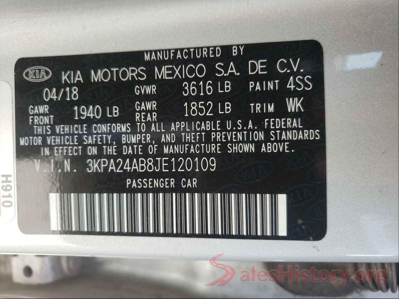 3KPA24AB8JE120109 2018 KIA RIO