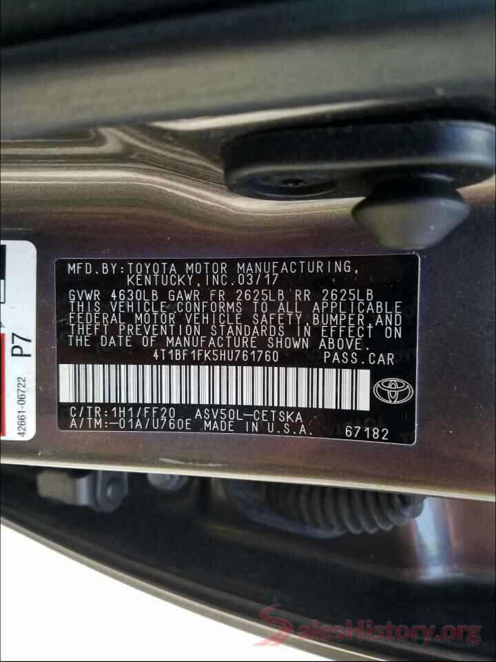 4T1BF1FK5HU761760 2017 TOYOTA CAMRY