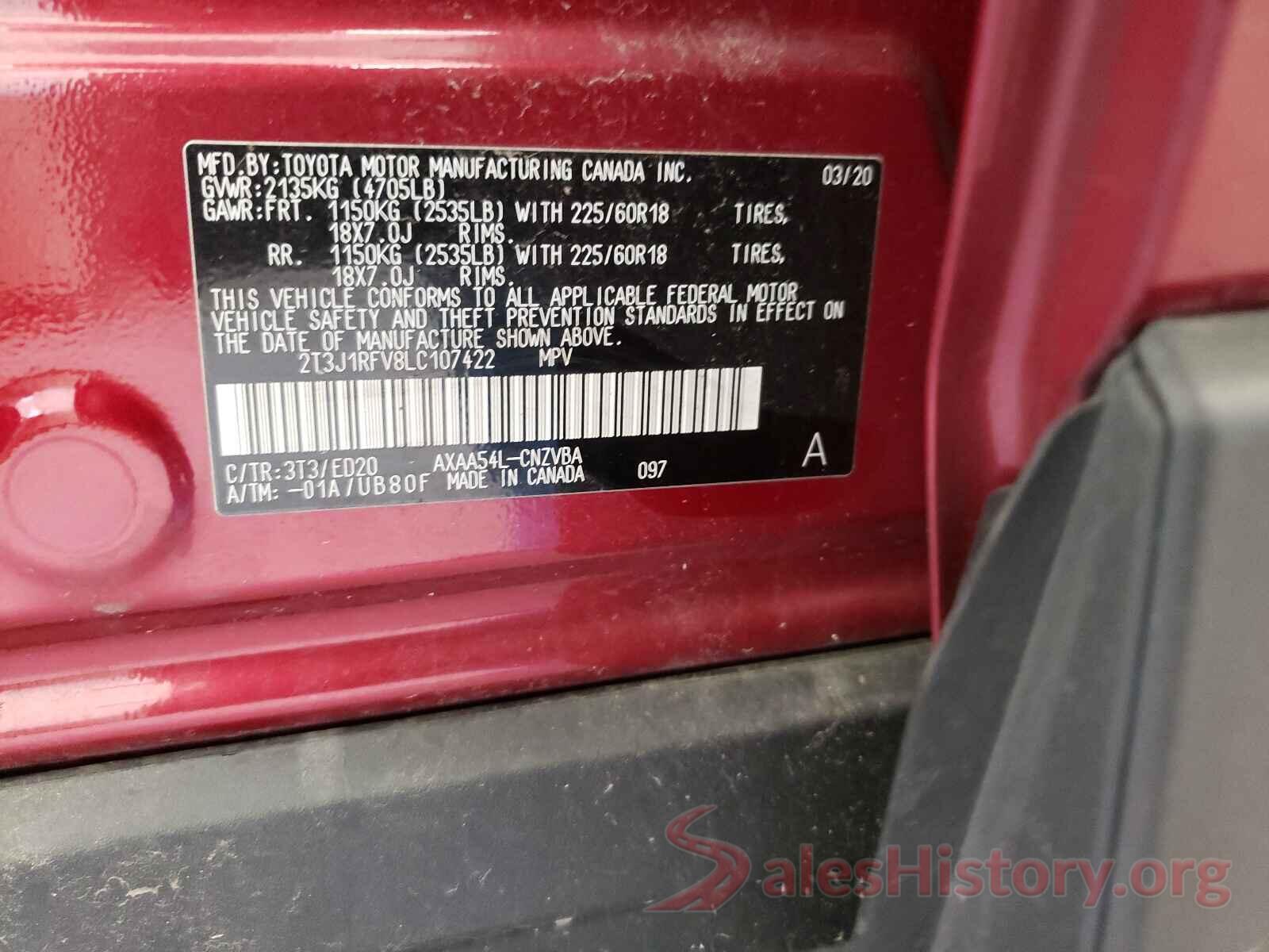 2T3J1RFV8LC107422 2020 TOYOTA RAV4