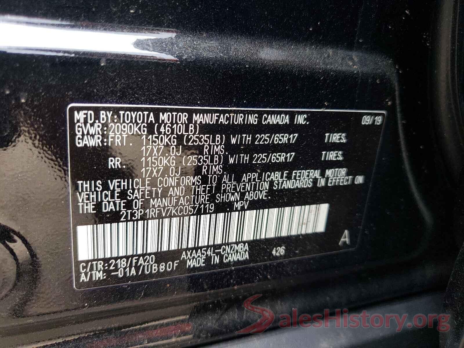 2T3P1RFV7KC057119 2019 TOYOTA RAV4