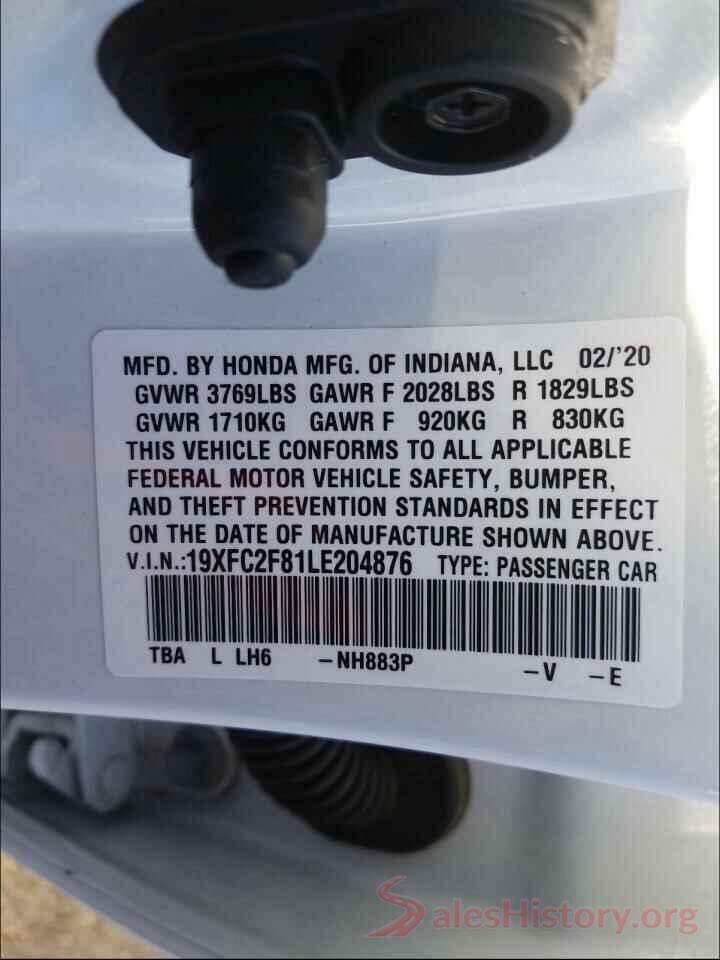 19XFC2F81LE204876 2020 HONDA CIVIC