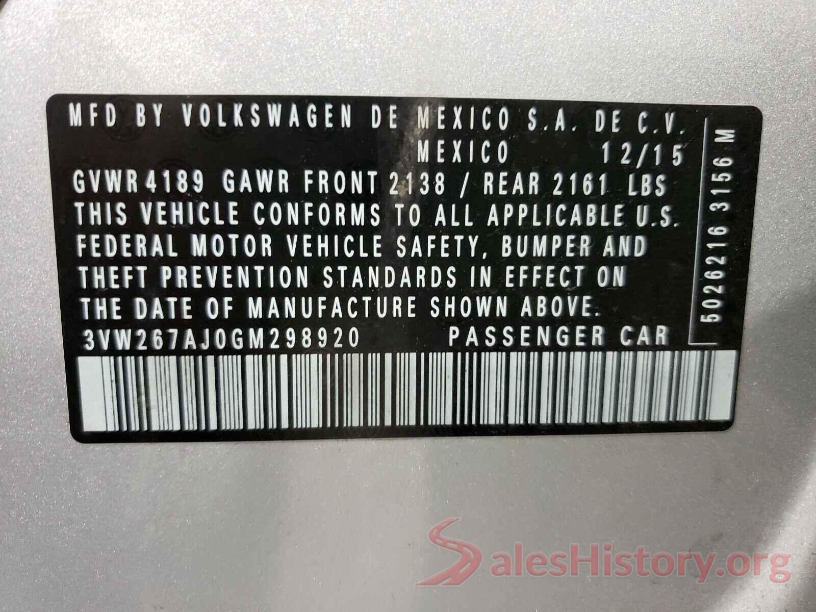 3VW267AJ0GM298920 2016 VOLKSWAGEN JETTA