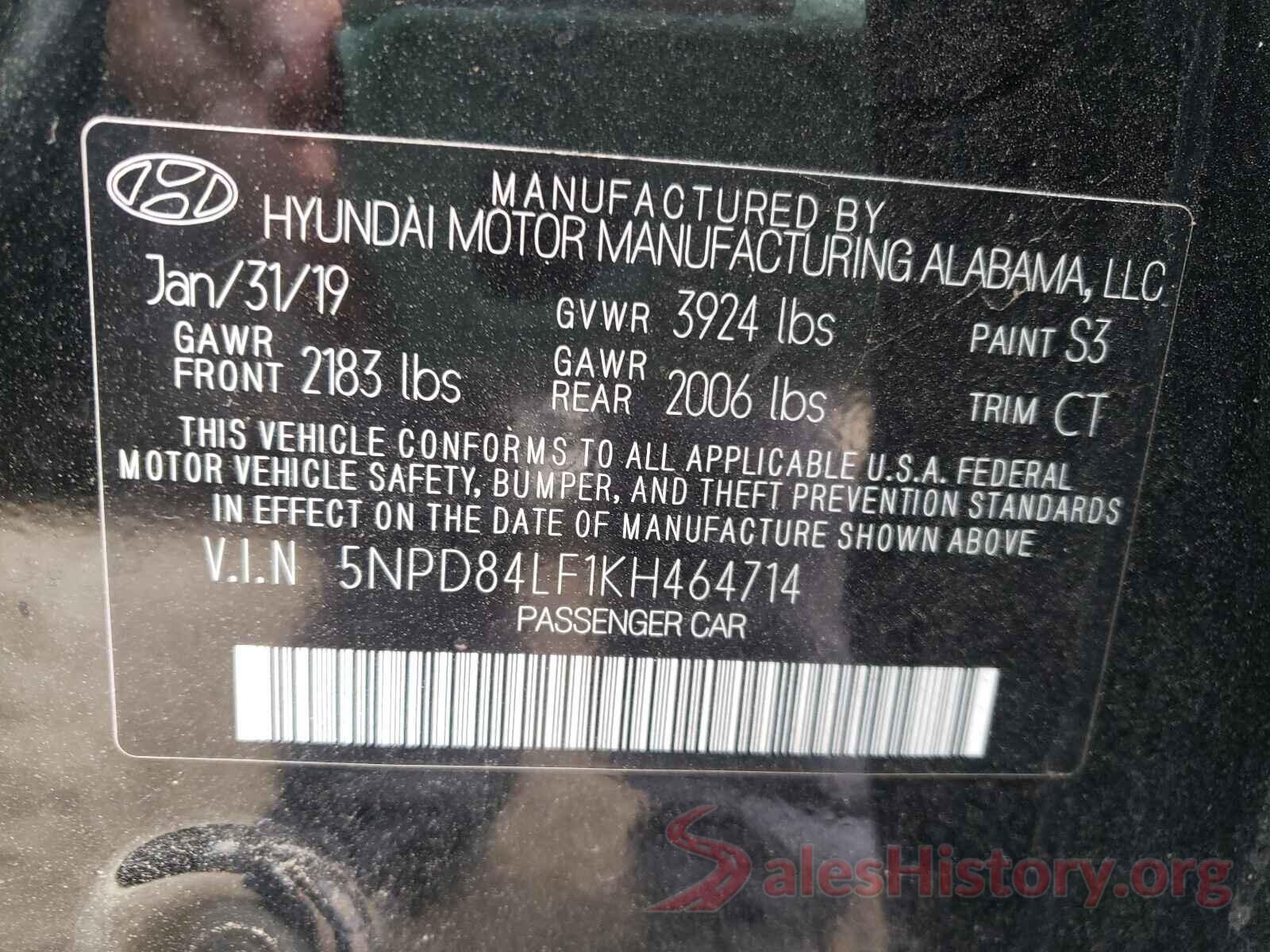 5NPD84LF1KH464714 2019 HYUNDAI ELANTRA