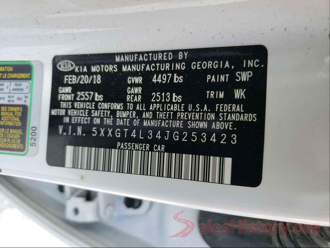 5XXGT4L34JG253423 2018 KIA OPTIMA