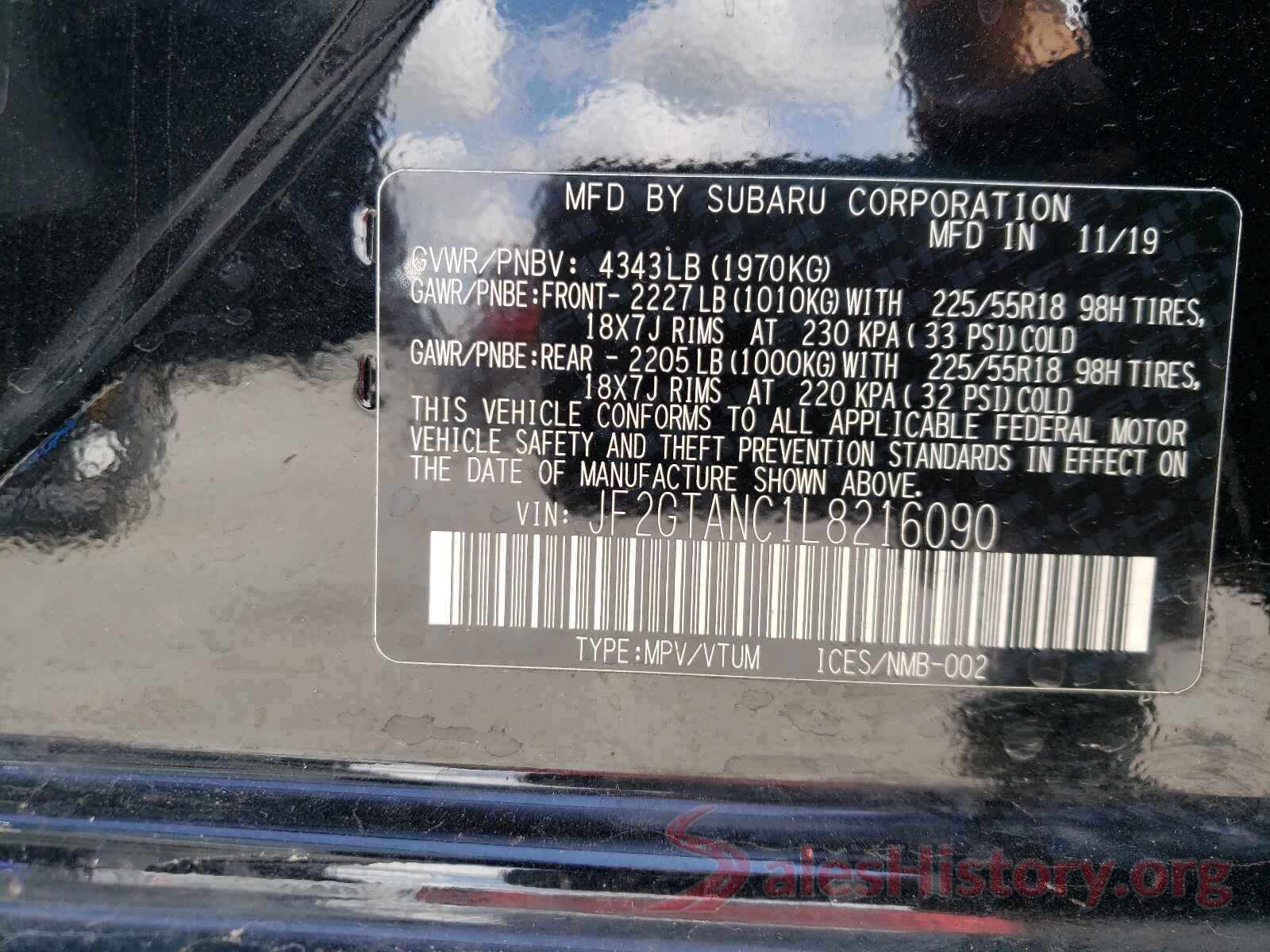 JF2GTANC1L8216090 2020 SUBARU CROSSTREK