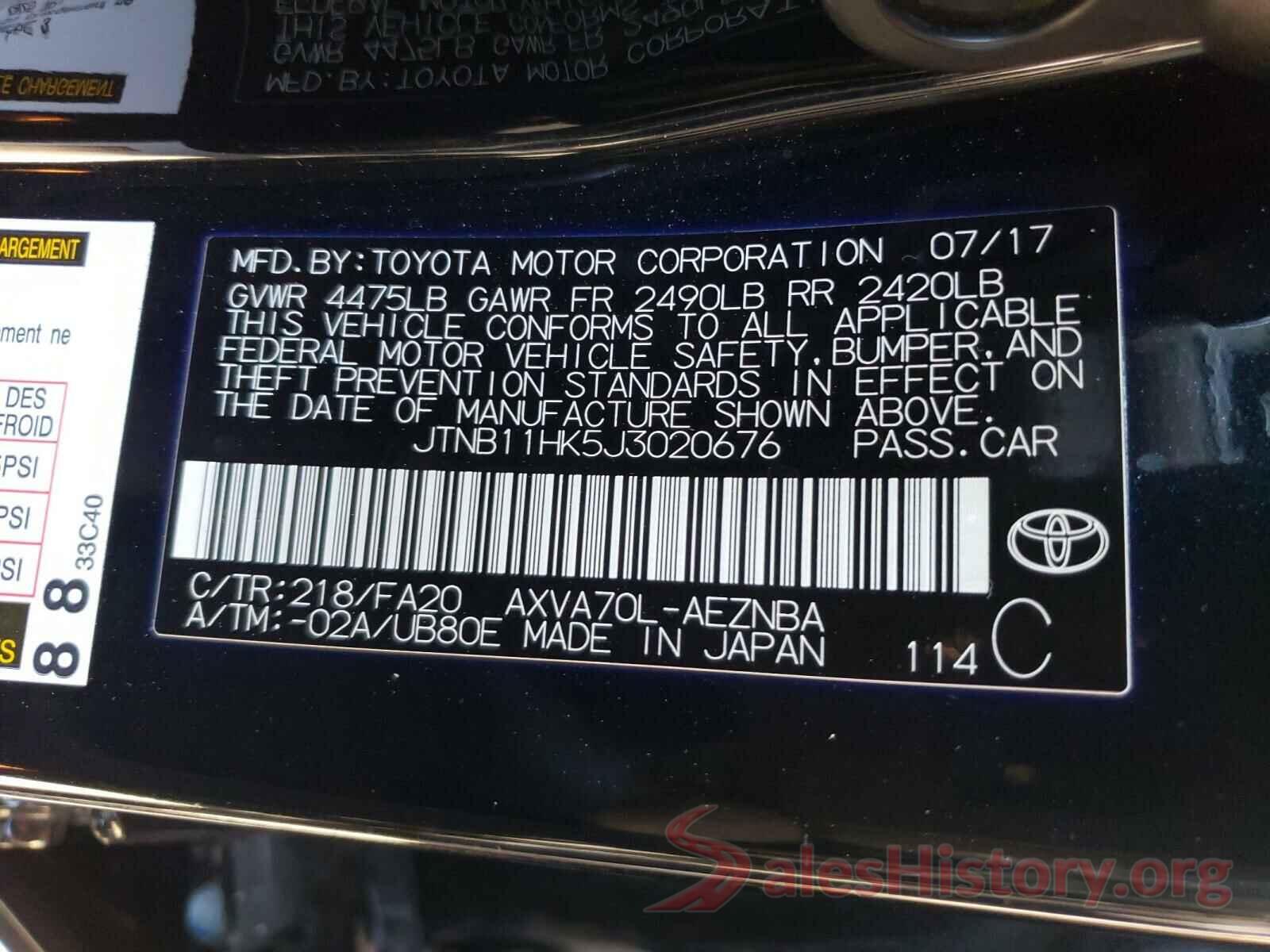 JTNB11HK5J3020676 2018 TOYOTA CAMRY