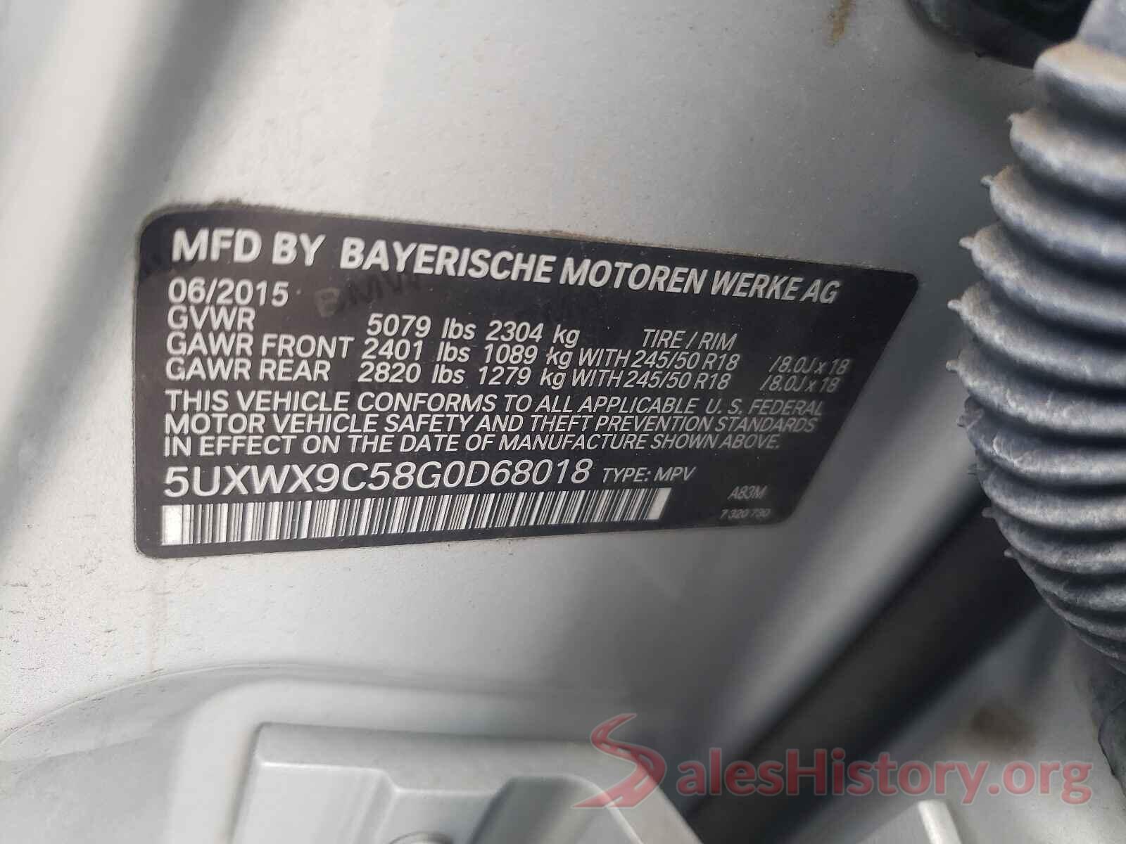 5UXWX9C58G0D68018 2016 BMW X3