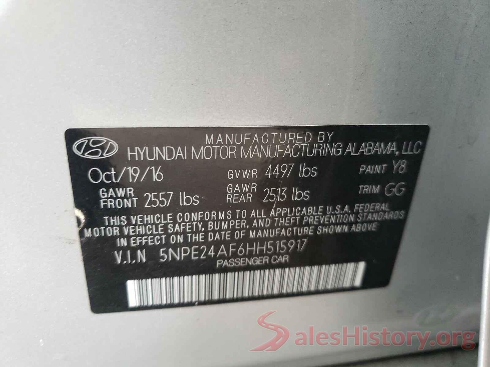 5NPE24AF6HH515917 2017 HYUNDAI SONATA