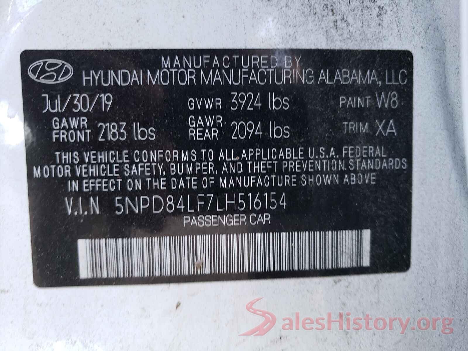 5NPD84LF7LH516154 2020 HYUNDAI ELANTRA