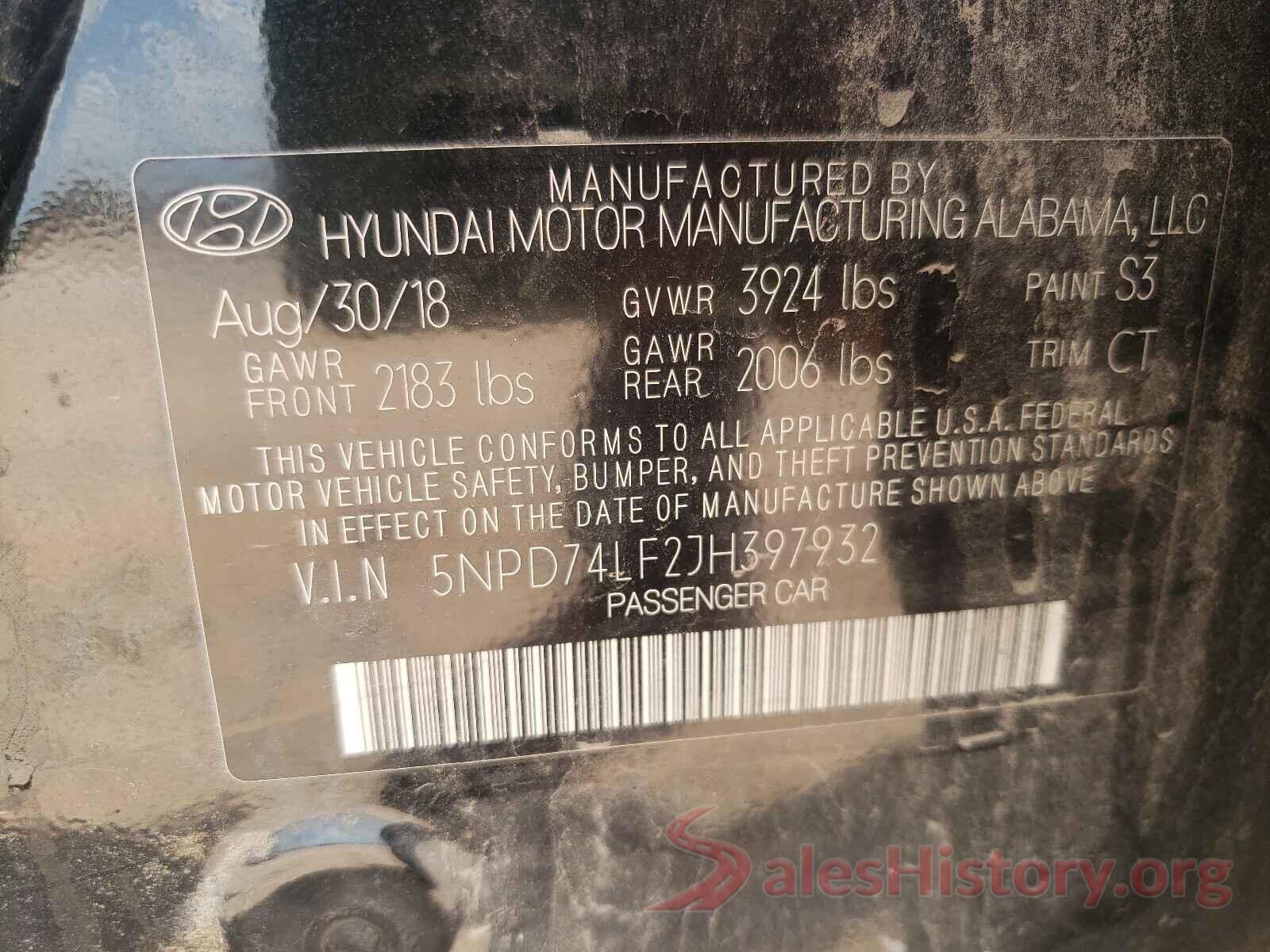 5NPD74LF2JH397932 2018 HYUNDAI ELANTRA