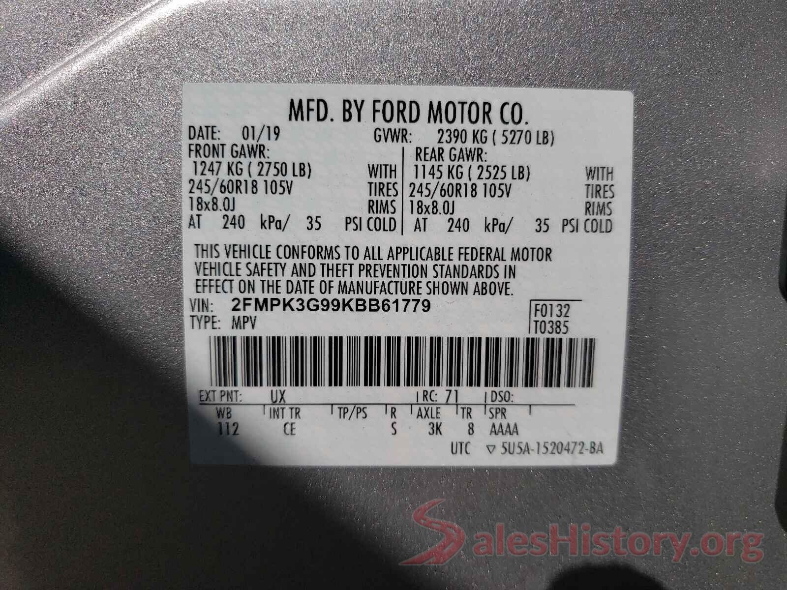 2FMPK3G99KBB61779 2019 FORD EDGE