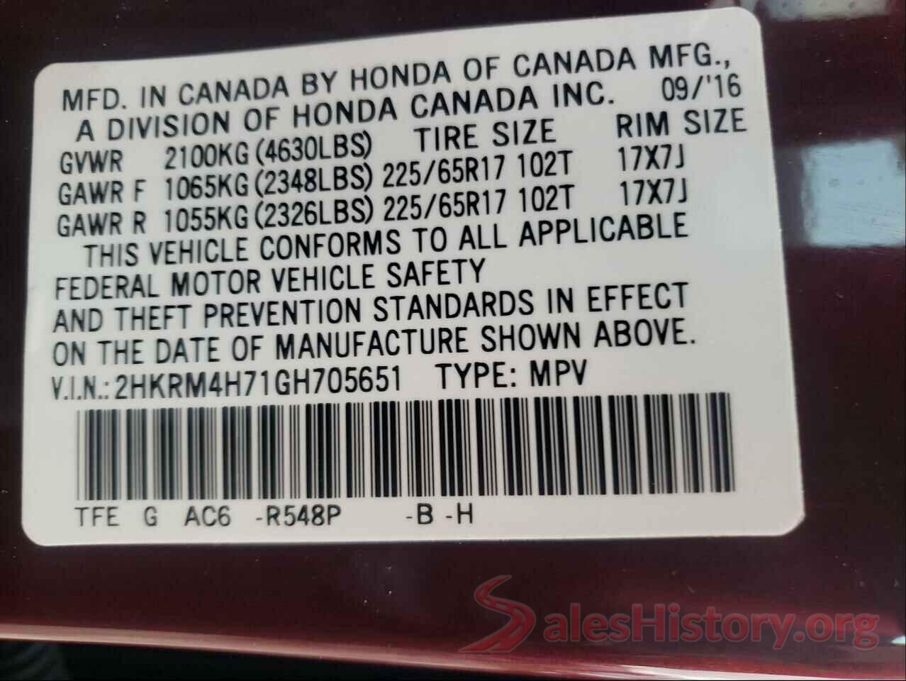 2HKRM4H71GH705651 2016 HONDA CRV