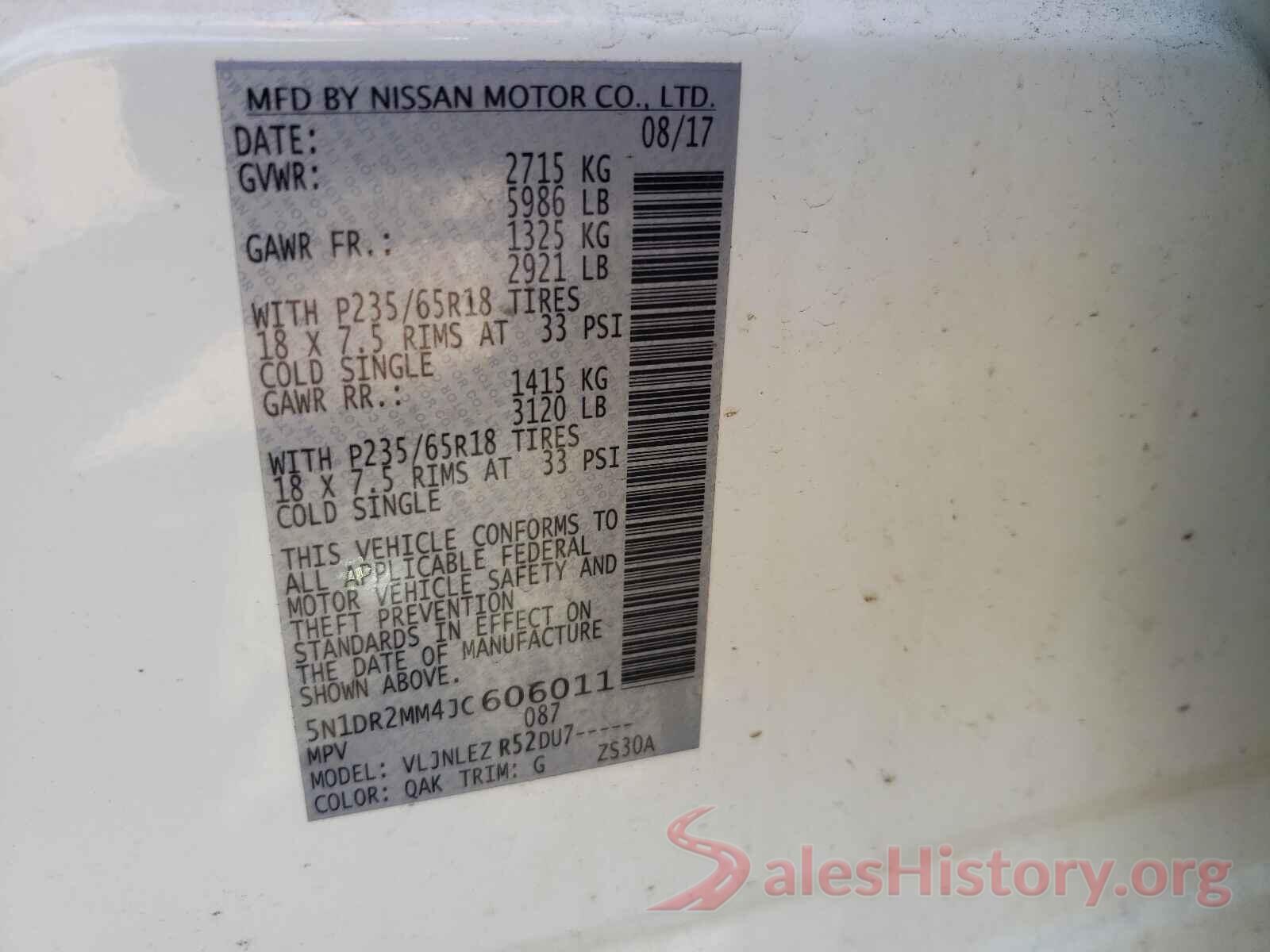 5N1DR2MM4JC606011 2018 NISSAN PATHFINDER