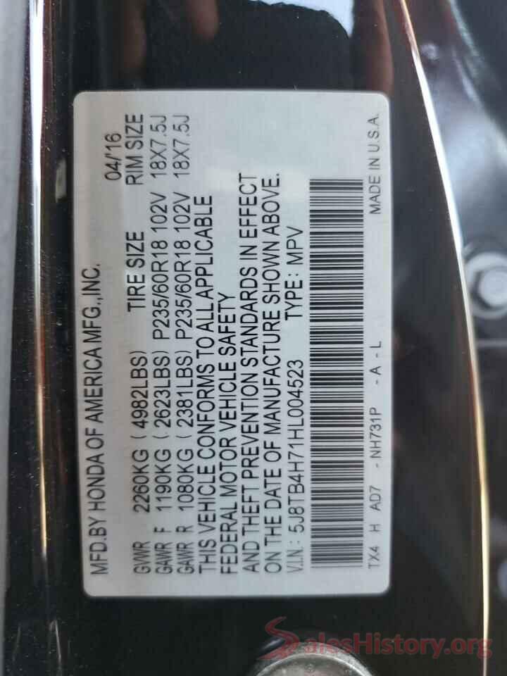 5J8TB4H71HL004523 2017 ACURA RDX