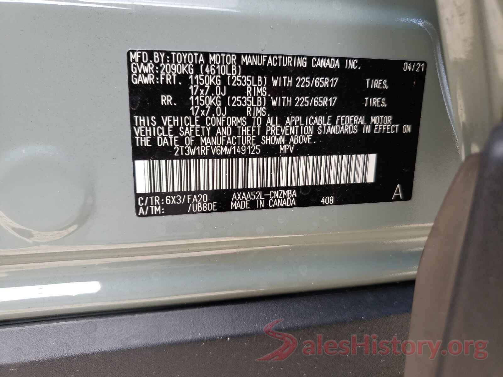 2T3W1RFV6MW149125 2021 TOYOTA RAV4