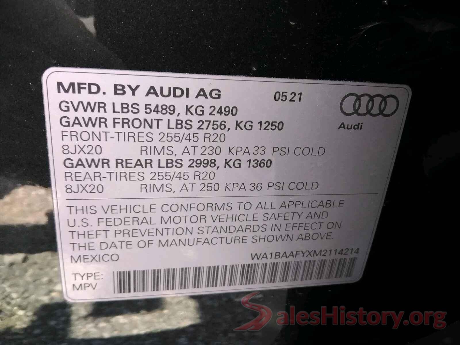 WA1BAAFYXM2114214 2021 AUDI Q5