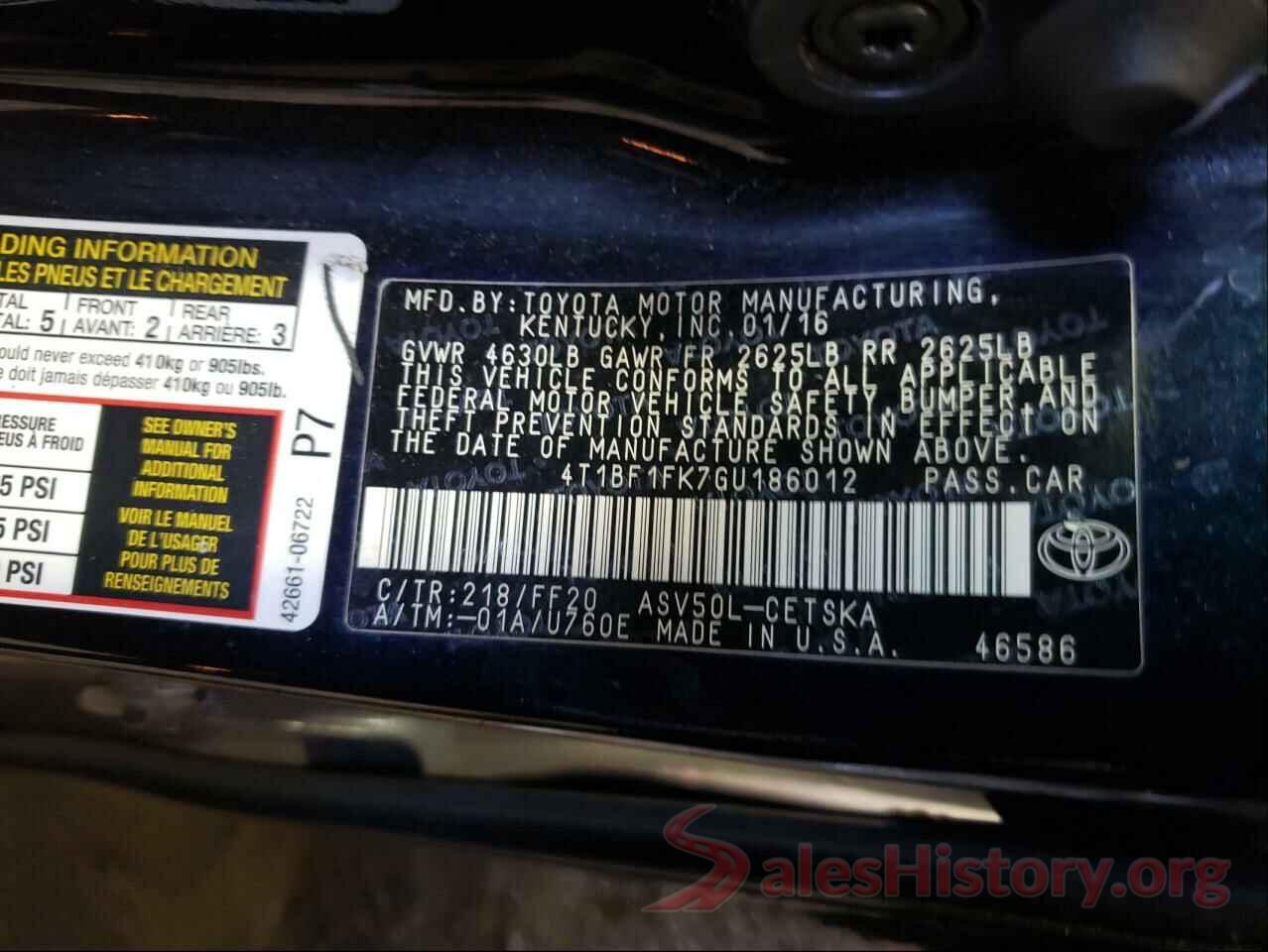 4T1BF1FK7GU186012 2016 TOYOTA CAMRY