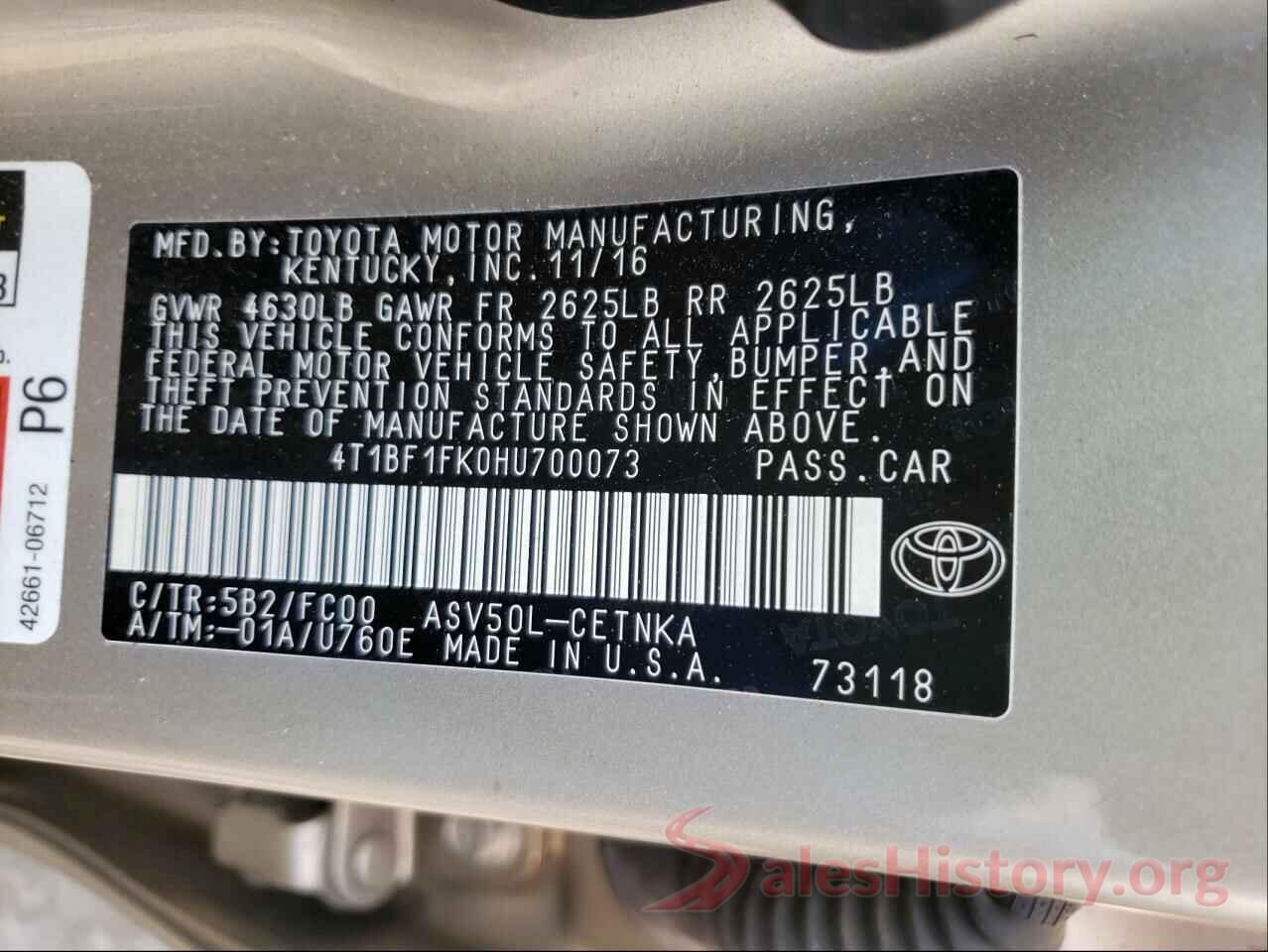 4T1BF1FK0HU700073 2017 TOYOTA CAMRY