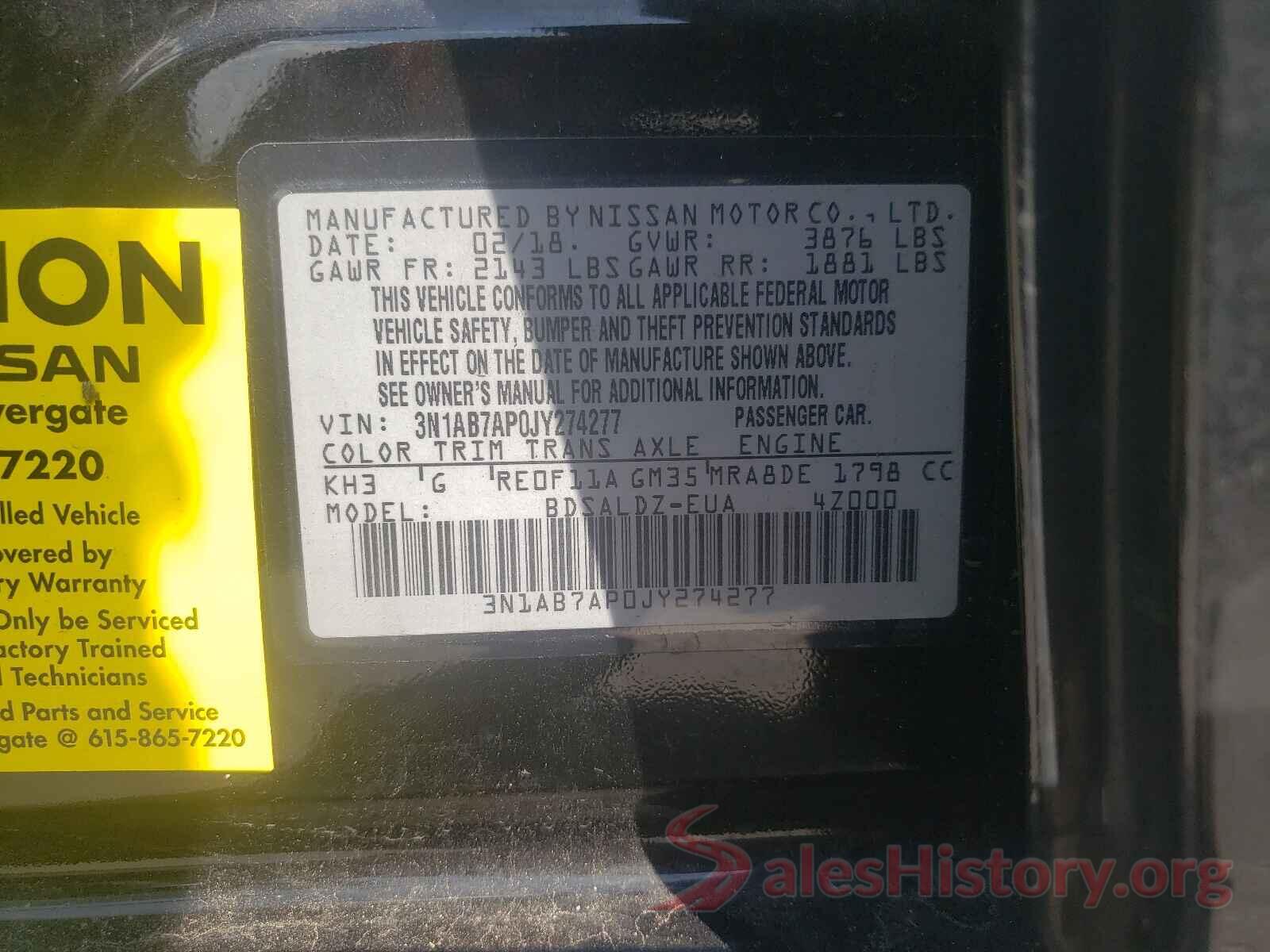 3N1AB7AP0JY274277 2018 NISSAN SENTRA