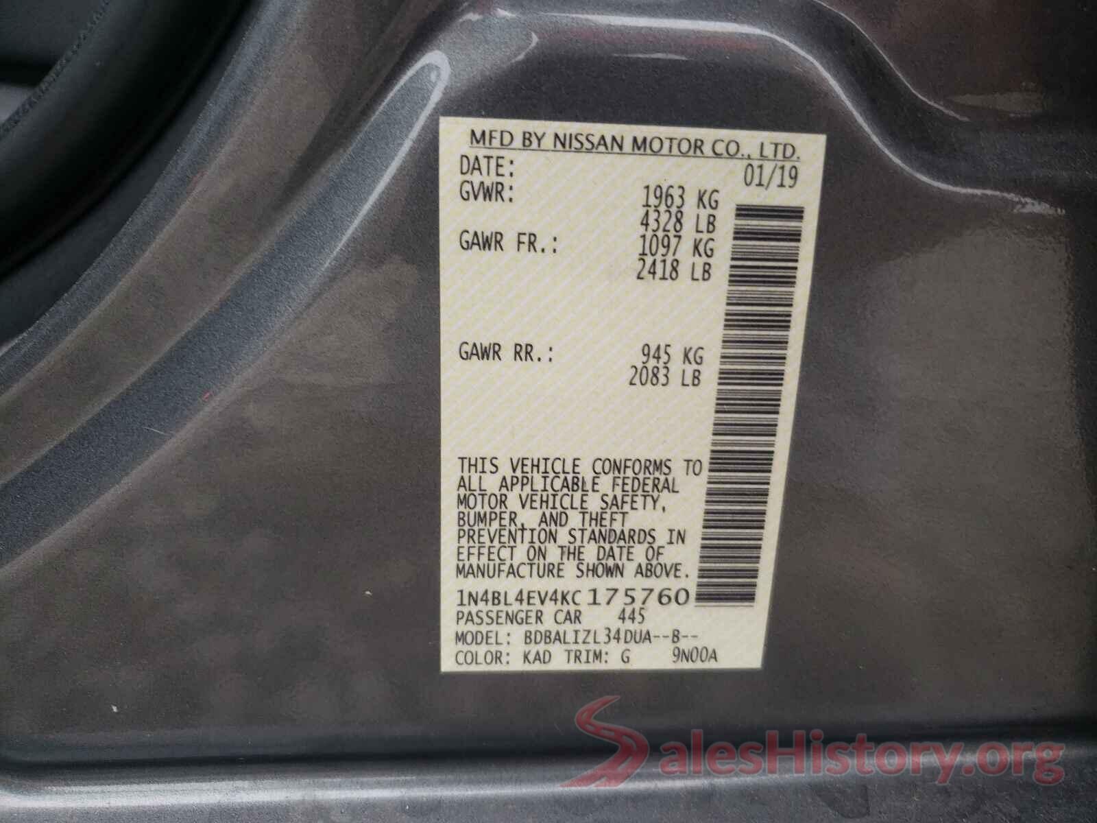 1N4BL4EV4KC175760 2019 NISSAN ALTIMA