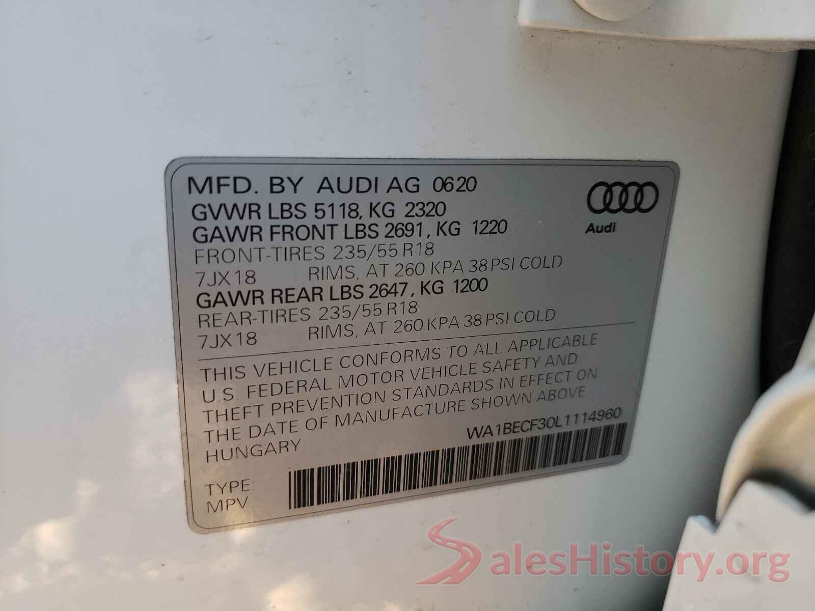 WA1BECF30L1114960 2020 AUDI Q3