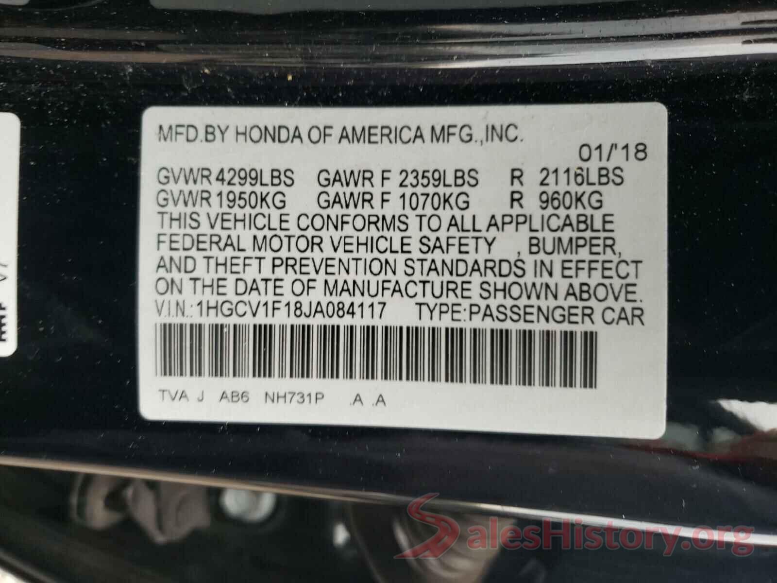 1HGCV1F18JA084117 2018 HONDA ACCORD