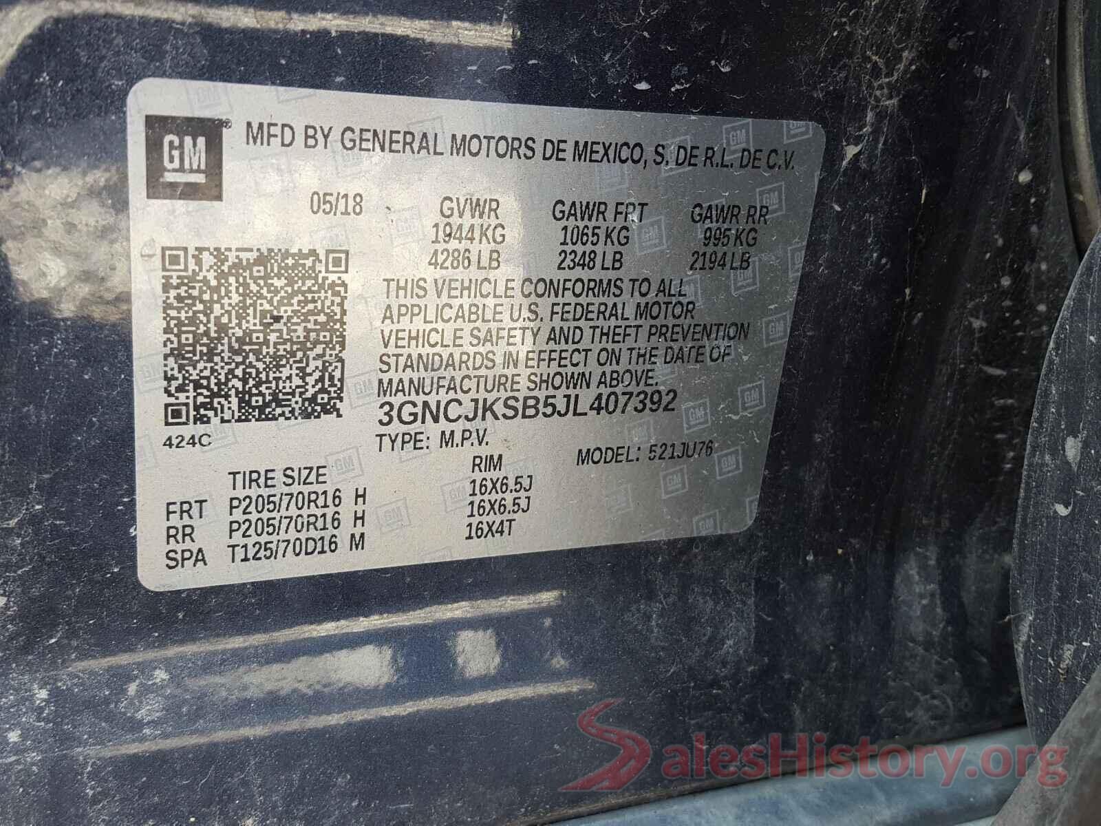 3GNCJKSB5JL407392 2018 CHEVROLET TRAX