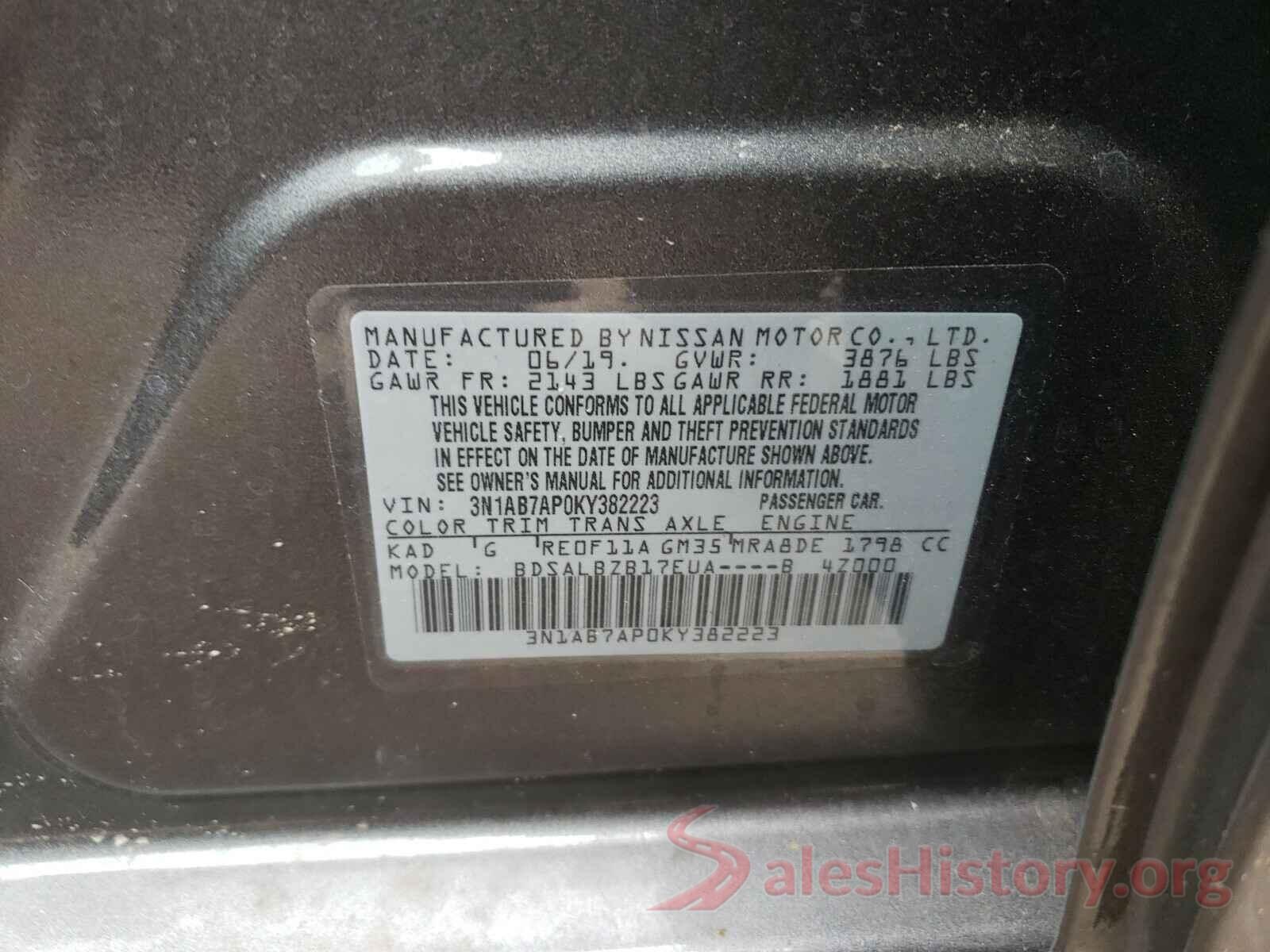 3N1AB7AP0KY382223 2019 NISSAN SENTRA