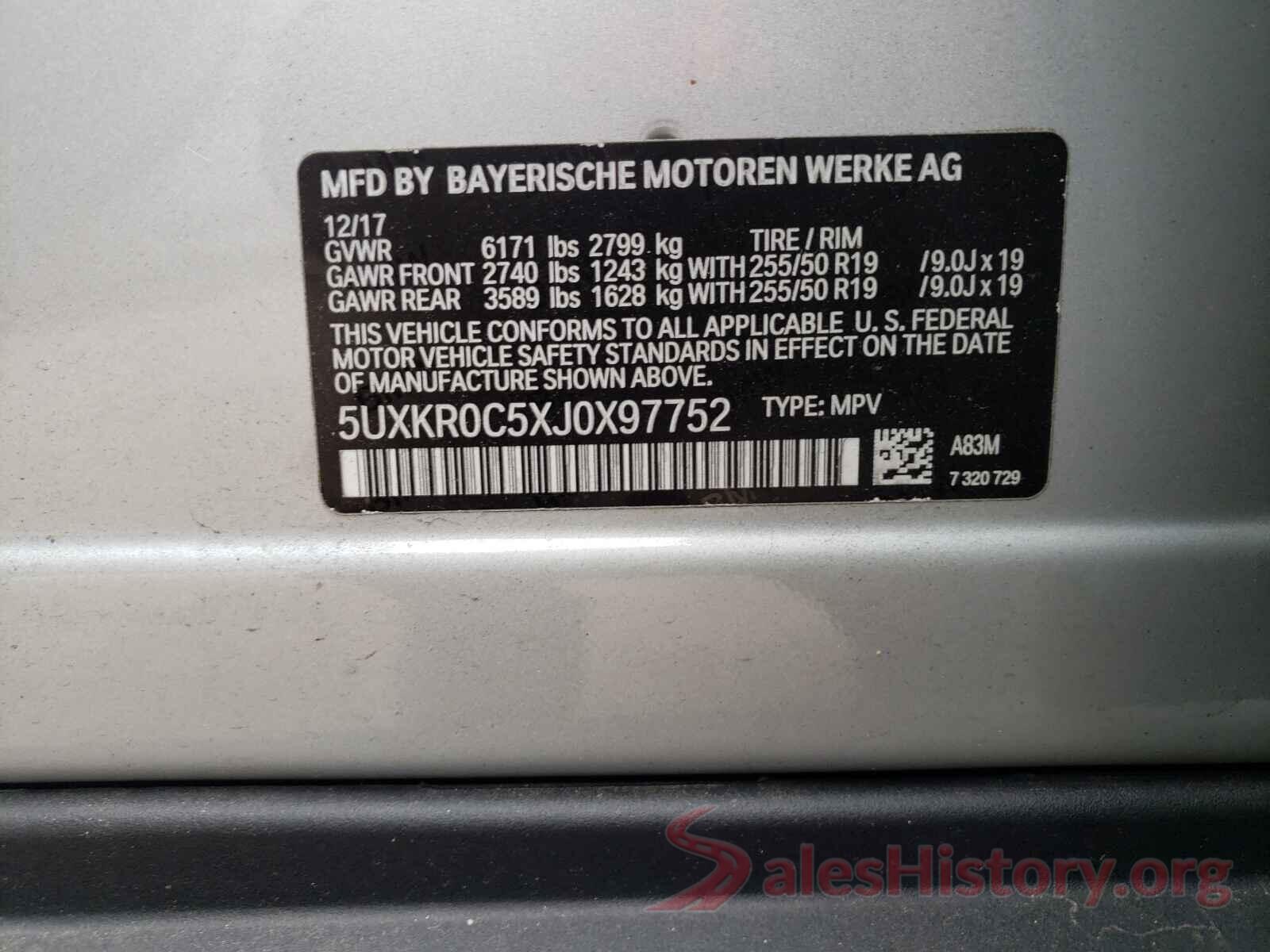 5UXKR0C5XJ0X97752 2018 BMW X5