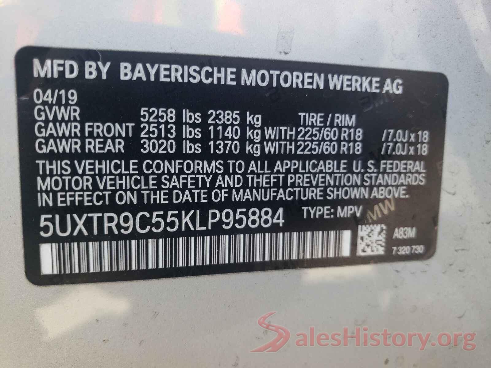 5UXTR9C55KLP95884 2019 BMW X3