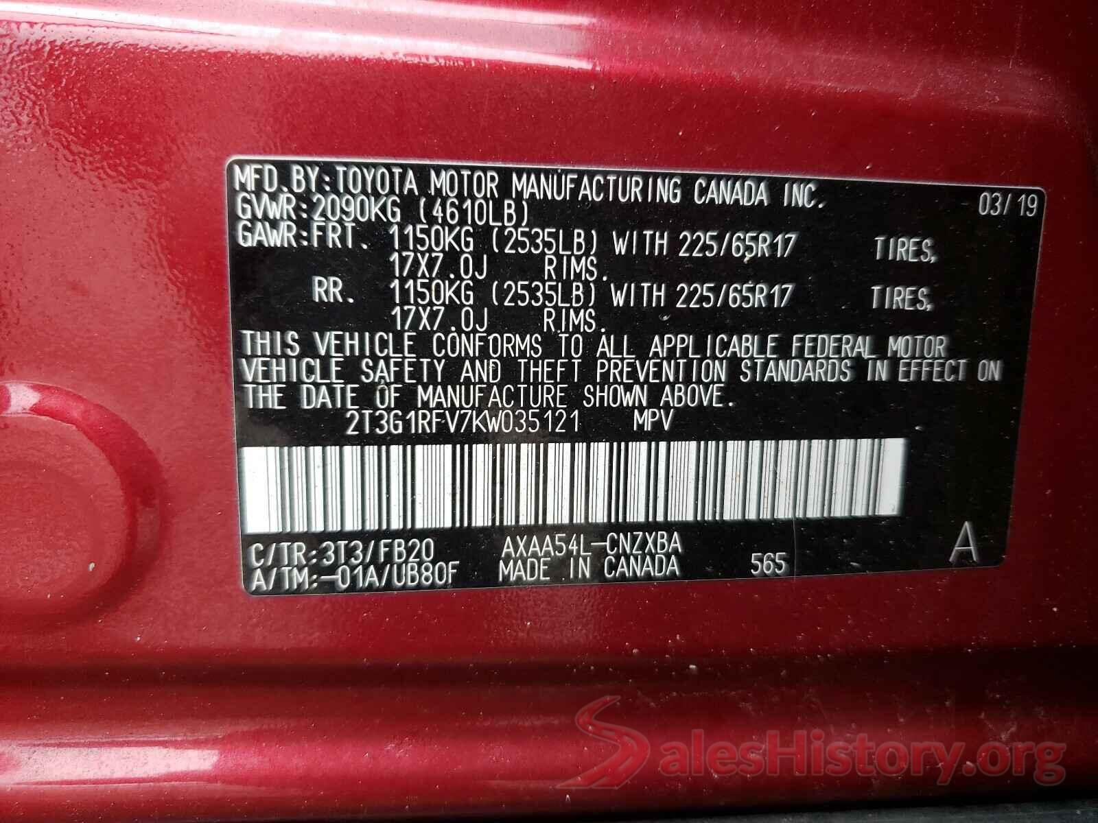 2T3G1RFV7KW035121 2019 TOYOTA RAV4