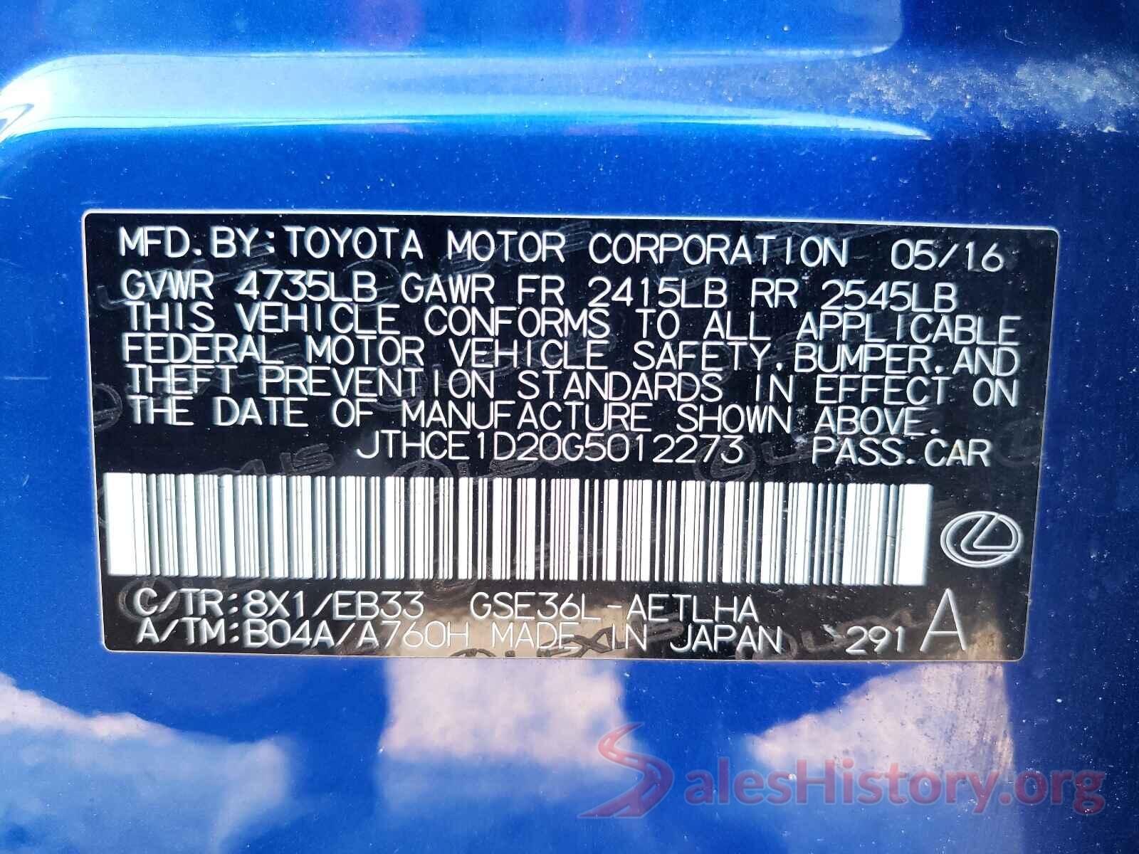 JTHCE1D20G5012273 2016 LEXUS IS