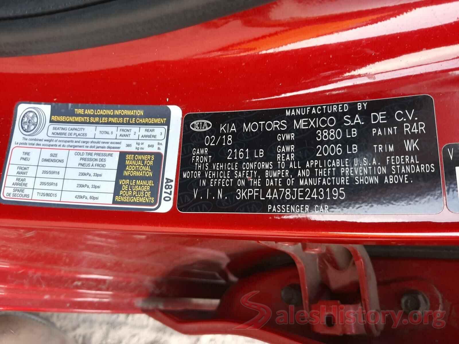 3KPFL4A78JE243195 2018 KIA FORTE